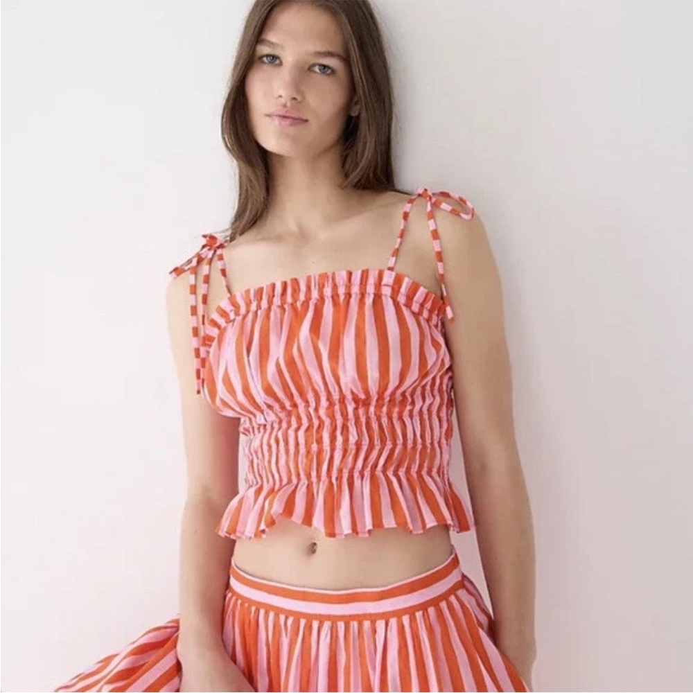 J Crew Smocked Crop Striped Tank NWT Size XS